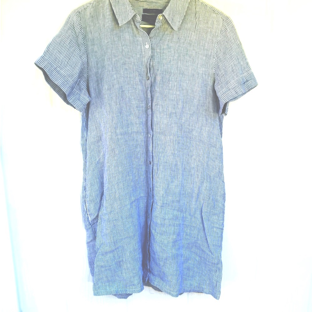 Tahari Blue and White Striped Linen dress